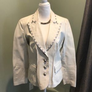 Cami Bone White Crystal Edged Leather Jacket